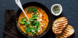 Red lentil chickpea and chili soup